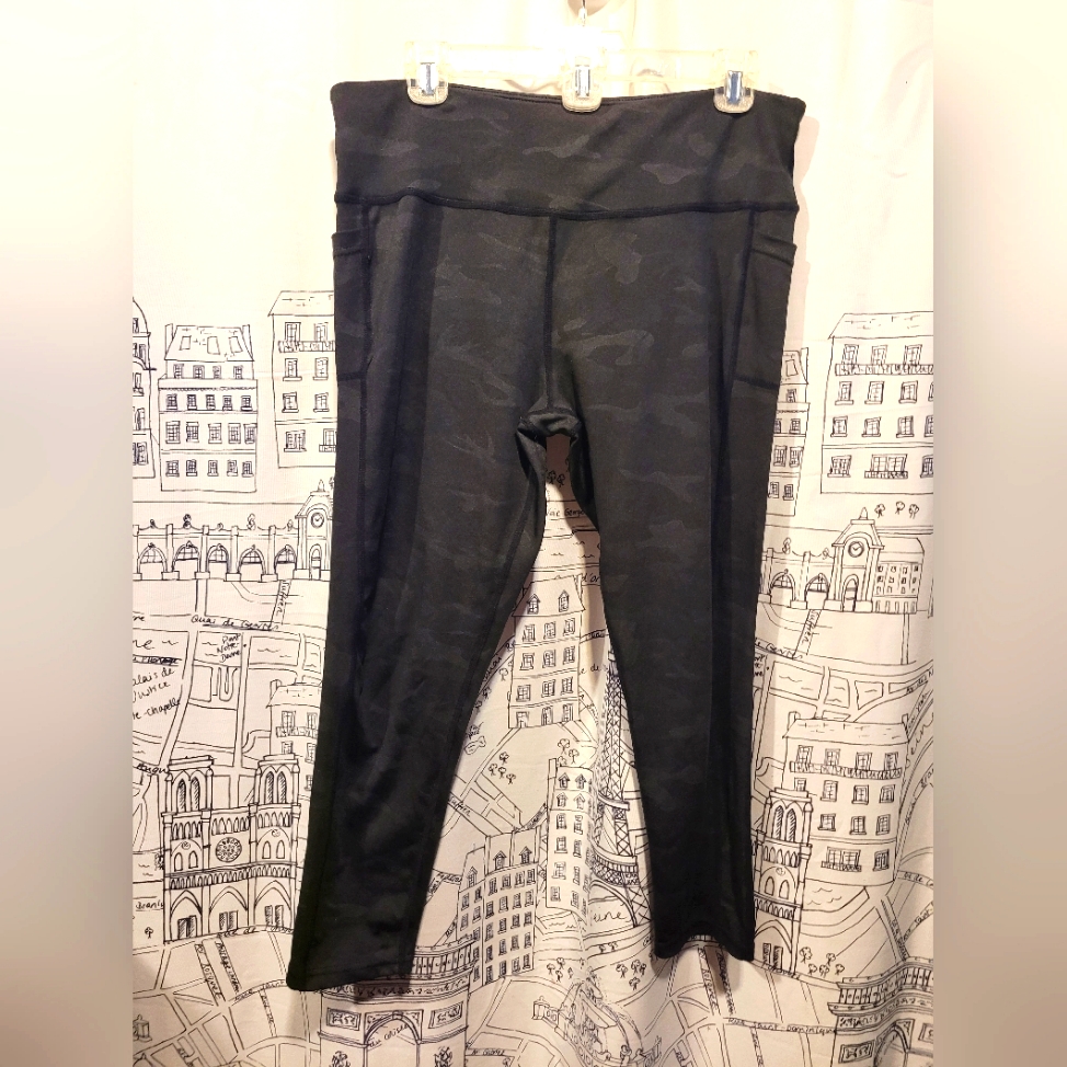 Euc Women's Black/Gray Camo Print Dyce Active Leggings With Pockets Size Xl